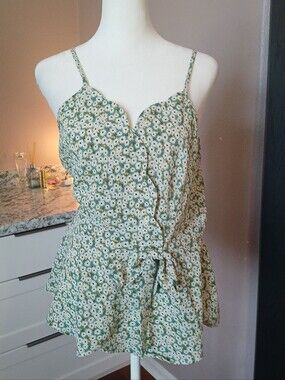 Monteau Daisy Floral Tank Top Blouse Sz L Bohochic Flowers